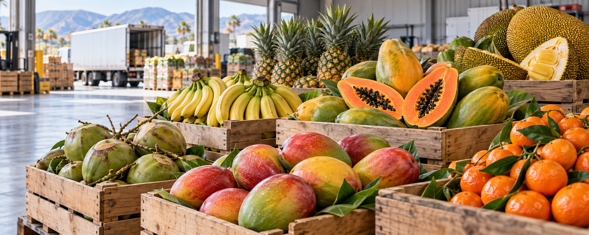 Fresh fruit prepared for buyers at a produce market